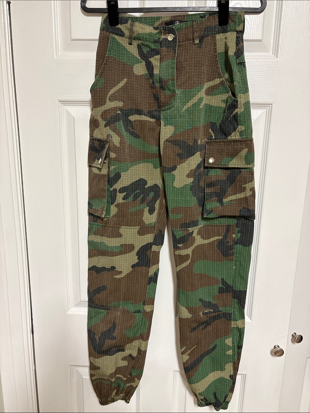 Camo Cargo Jogger Pants - Green Brown Woodland Print